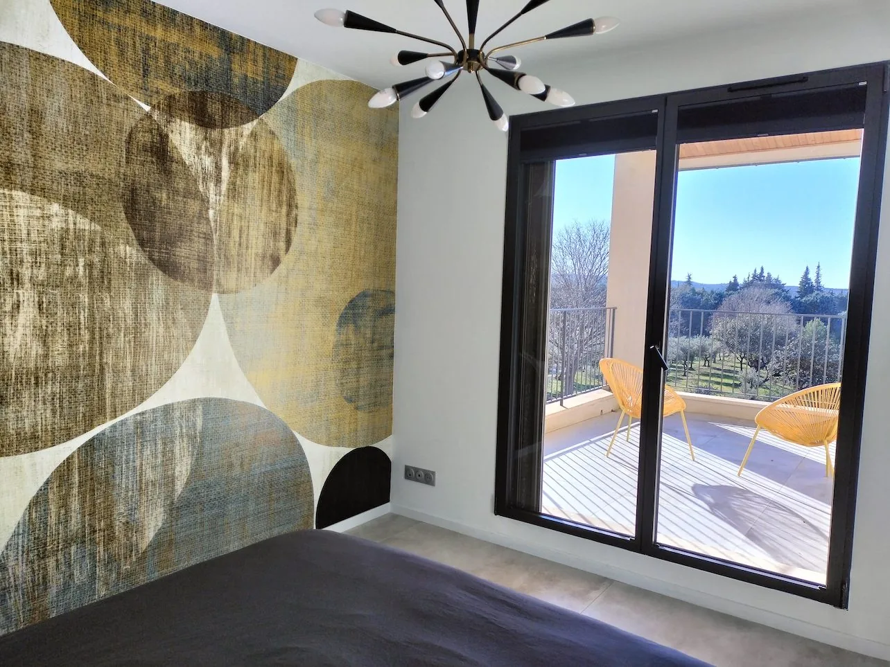 Master bedroom mural and balcony